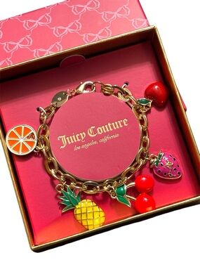 NWT•Juicy Couture Gold Fruit Charm Bracelet 7”